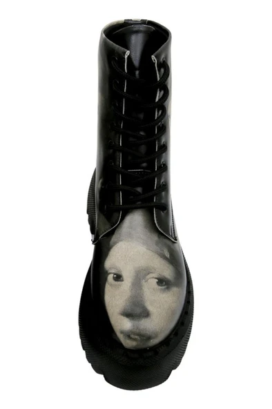 Kadın Vegan Deri Siyah Uzun Bot - Girl With a Pearl Earring Tasarım - 5