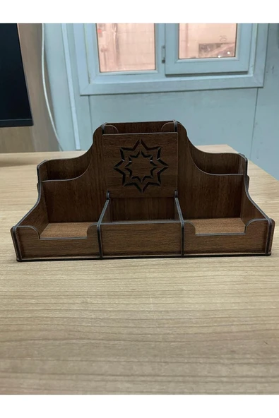 Kişiye Özel İsimli Kahverengi Ahşap Kalemlik Küp Bloknot Masaüstü Kalemlik Seti - 2