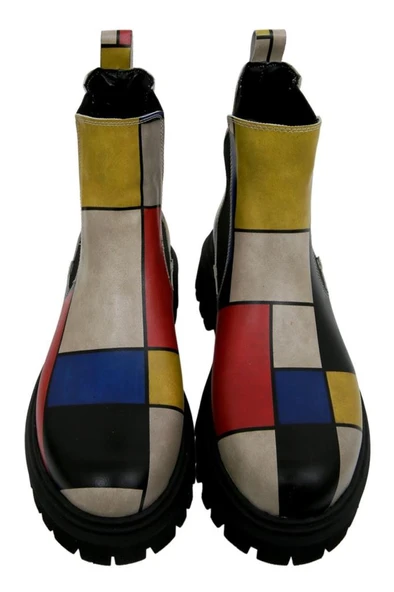Kadın Vegan Deri Çok Renkli Bilekte Bot - Piet Mondrian - Composition Tasarım - 2