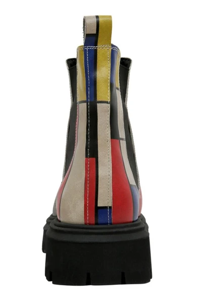 Kadın Vegan Deri Çok Renkli Bilekte Bot - Piet Mondrian - Composition Tasarım - 6