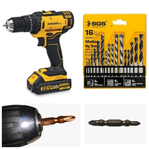 Sgs Şarzlı Vidalama 5248 + Ahşab / Beton / Demir Matkab Uçlarıı Dahil Set