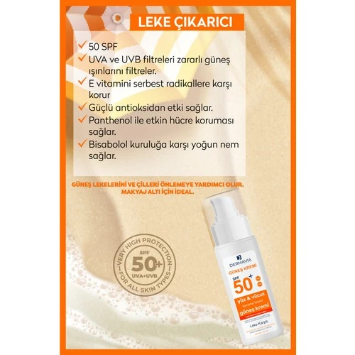 Dermavıa Spf+50 Güneş Kremi Lekeli Karşıtı 100 Ml