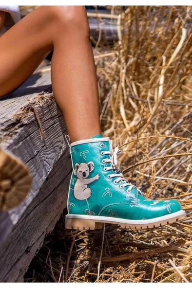 Kadın Vegan Deri Yeşil Uzun Bot - Koala Hug Tasarım - 3