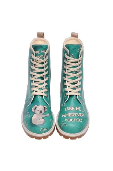 Kadın Vegan Deri Yeşil Uzun Bot - Koala Hug Tasarım - 7