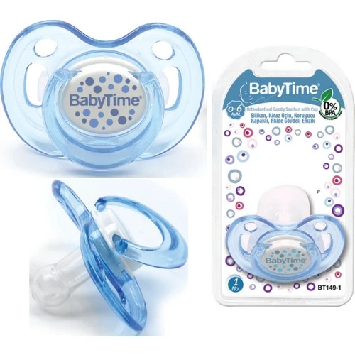 Babytıme 149 Silikon Kiraz Uçlu Koruyucu Kapaklı Akide Gövdeli Desenli Emzik No:1