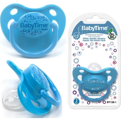 Babytıme 128 Silikon Damaklı Koruyucu Kapaklı Mat Gövdeli Emzik No:1