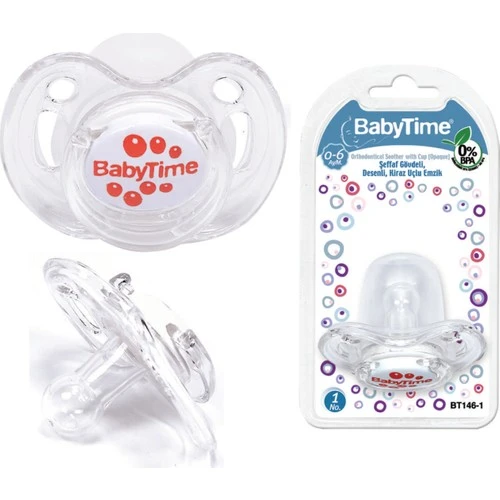 Babytıme 148 Silikon Kiraz Uçlu Koruyucu Kapaklı Şeffaf Desenli Emzik No:3