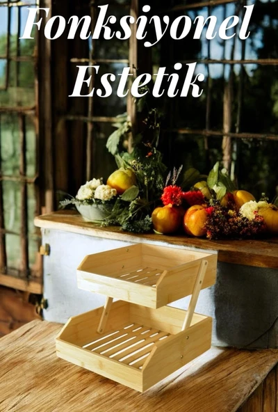 Bambu 2 katlı meyvelik - bambu katlı sunumluk