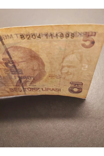 Escoines Koleksiyon 39963680eafe2be3b4 5TL güzel numara B204 ÇT+ TC kağıt para - Resim 6