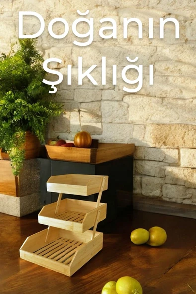 Bambu 3 katlı meyvelik - bambu katlı sunumluk