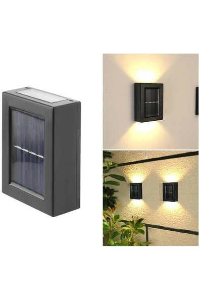 11 cm Solar Çift Taraflı Duvar Aplik Lambası 4 Ledli Sarı Işık Güneş Enerjili Bahçe Dekoratif Lamba