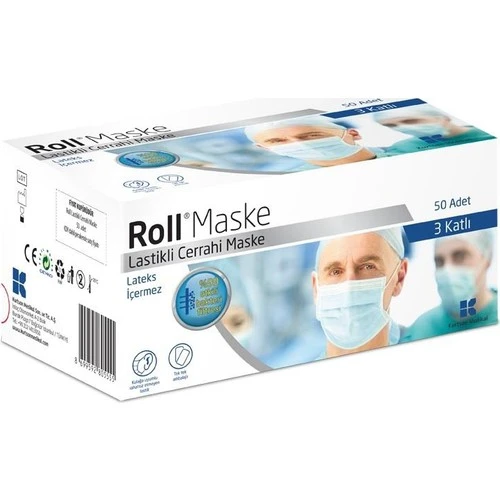 Roll Maske 3 Katlı Steril Lastikli 50 Adet