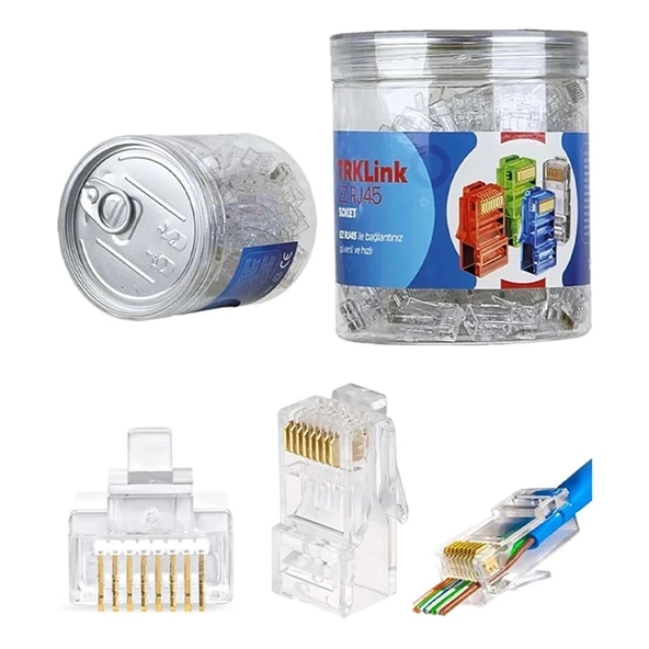 TRKLink EZ RJ45 KONNEKTÖR (ŞEFFAF) 100 'lü PAKET YENİ NESİL