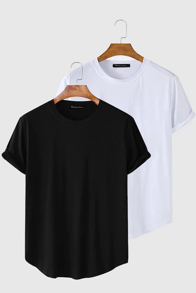 2'li Erkek Oval Kesim Basic Fit Pis Yaka Salaş T-shirt