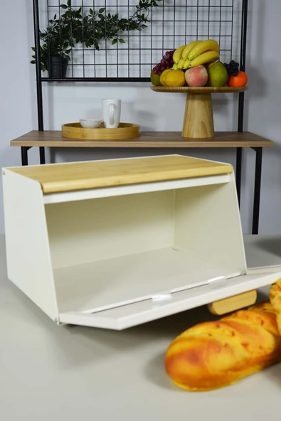 Metal ekmeklik - ekmek saklama kutusu bambulu krem - 2