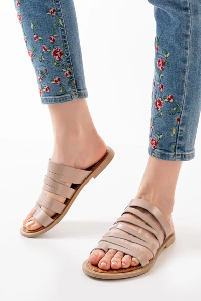 169-082 Nut Ortopedik Hakiki Deri Kadın Terlik - Resim 4