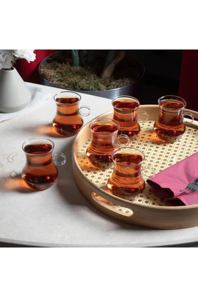 Perotti dem borosilikat ince cam kulplu çay bardağı - 6 lı çay bardak