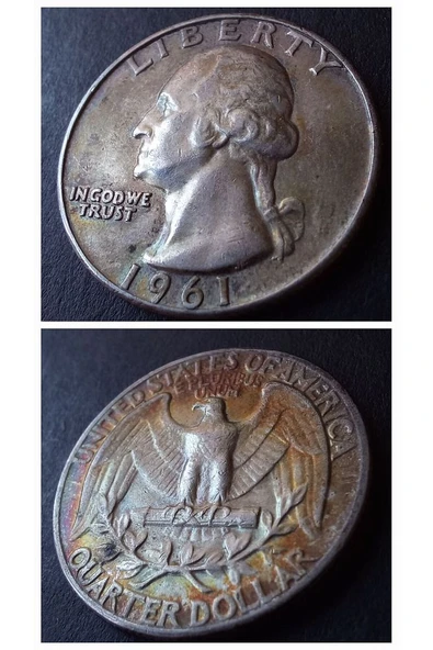 Escoines Koleksiyon 39963680e7f0112d27 1961 Amerika Quarter dollar GÜMÜŞ / PATİNALI / NADİR / ÇÇT