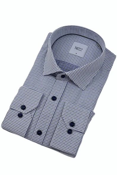 Erkek Klasik Puantiyeli Uzun Kol Gömlek 3596 BGL-ST04402 - Resim 10
