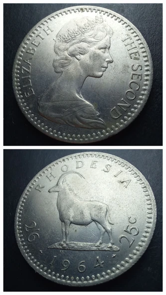 Escoines Koleksiyon 3996368023ebfe684d 1964 Rodezya 2½ Şilin ÇİL (AZ ÇIKAR) Eski Yabancı Madeni Para
