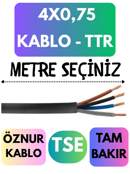 Öznur 4X0,75 TTR Kablo Metre Seçenekli (Siyah)