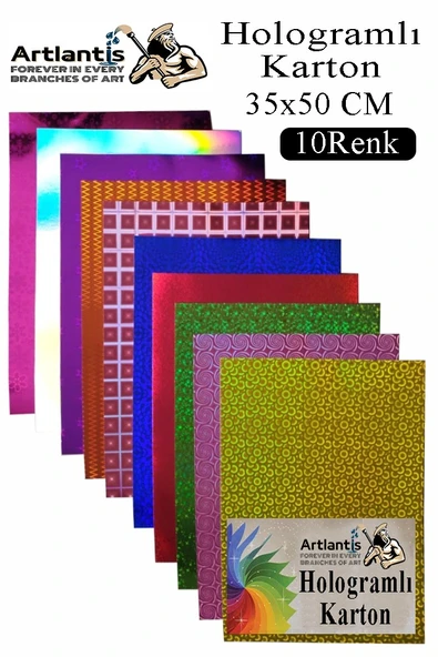 Hologramlı Karton 35X50 cm 10 Renk 1 Paket Hulogramlı Fon Kartonu Kağıt Yanar Döner Parlak Hologram Okul Öncesi Kreş
