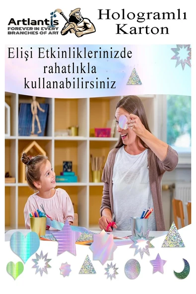 Hologramlı Karton 50x70 cm 10 Renk 1 Paket Hulogramlı Fon Kartonu Kağıt Yanar Döner Parlak Hologram Okul Öncesi Kreş - 5