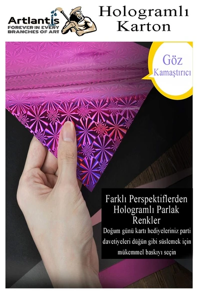 Hologramlı Karton 50x70 cm 10 Renk 1 Paket Hulogramlı Fon Kartonu Kağıt Yanar Döner Parlak Hologram Okul Öncesi Kreş - 2
