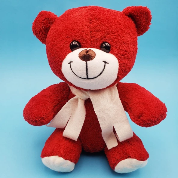 Kırmızı Peluş Atkılı Oyuncak Ayıcık