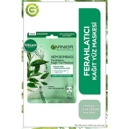 Garnier Nem Bombası Ferahlatıcı Kağıt Maske Yeşil Çay (Karma&Yağlı)