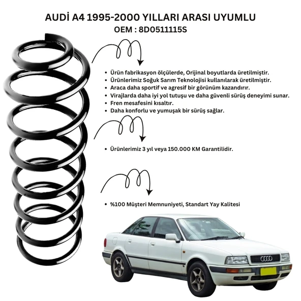 1995-2000 Audi A4 İçin Standart Yay ST102002R - 2 Adet Arka Helezon Yay Takımı