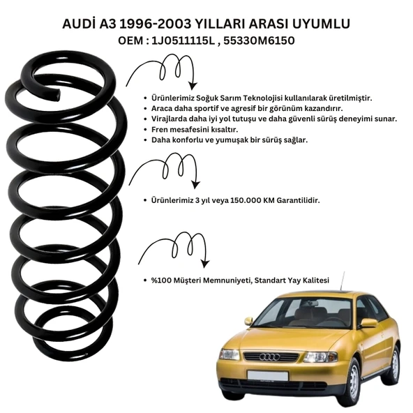 Arka Helezon Yay Takımı - 2 Adet Standart Yay ST102001R, Audi A3 (1996-2003) Uyumlu