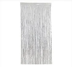 ARKA FON GÜMÜŞ RENK Metalize Arka Fon Gümüş Gri Kapı Duvar Perdesi 90x200 Cm Metalik Duvar Püskülü Püsküllü Arka Fon - Resim 2