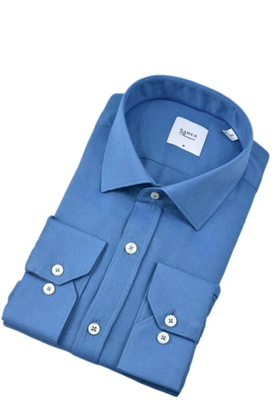 Erkek Klasik Petek Doku  Uzun Kol Gömlek 3718 BGL-ST04397 - Resim 4