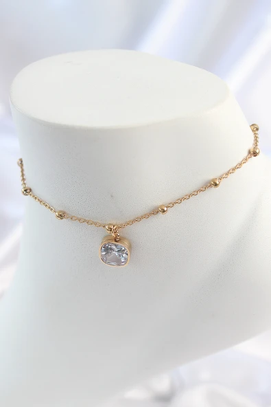 316L Çelik Gümüş Renk Zirkon Taşlı Sallantılı Yonca Model Halhal - TJ-HH1635