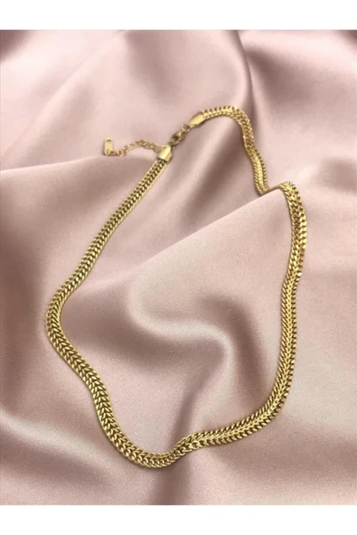 Çelik Yılan Sırtı Gold Kolye
