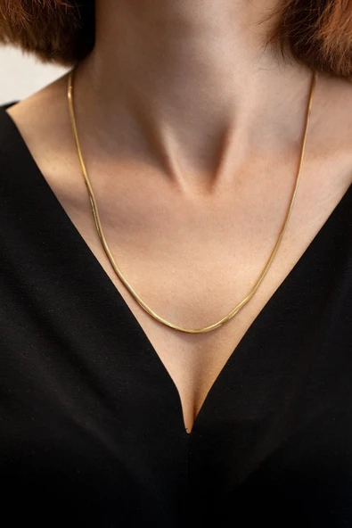 Gold Renk Balık Sırtı Çelik Kolye - 2