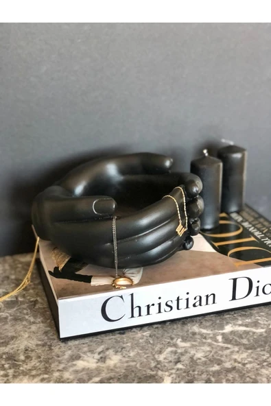 Dekoratif El Kase, Siyah Kase, Dekoratif Siyah Saksı, Dekoratif El / Avuç Figürlü Organizer - 3