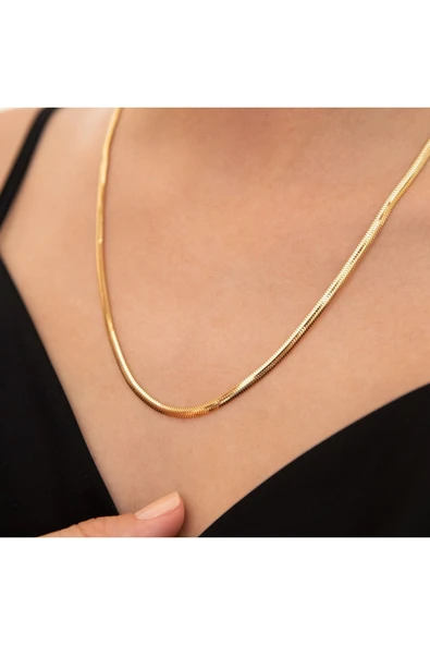 Gold Renk Balık Sırtı Çelik Kolye - 5