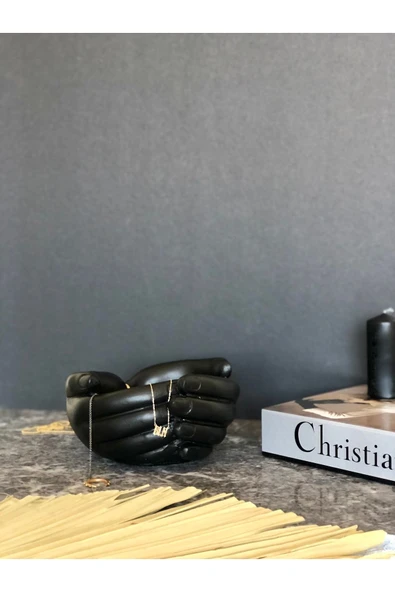 Dekoratif El Kase, Siyah Kase, Dekoratif Siyah Saksı, Dekoratif El / Avuç Figürlü Organizer