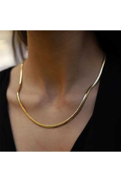 Gold Renk Balık Sırtı Çelik Kolye - 3