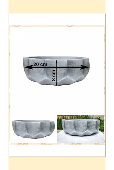 2 Adet Roma Dizayn Gri Beton Aranjman ve Bonsai Saksısı Çiçe Ağız Çap 20-30 cm çap - Resim 3