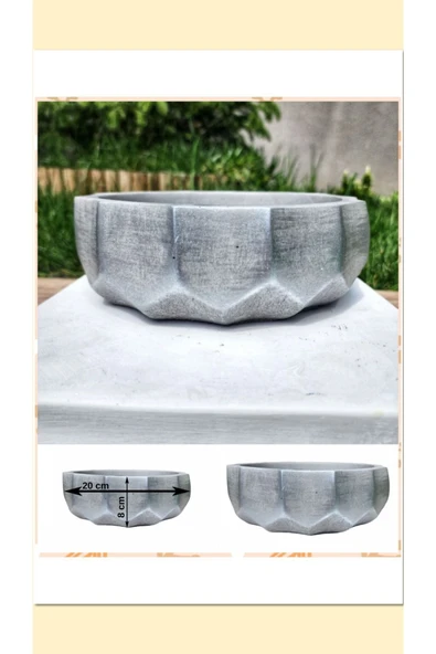 2 Adet Roma Dizayn Gri Beton Aranjman ve Bonsai Saksısı Çiçe Ağız Çap 20-30 cm çap - Resim 2