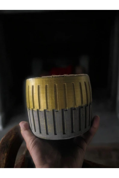 Altın yaldızlı Geometrik dikey çizgili taş saksı - Resim 3