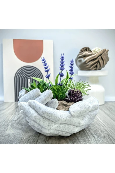 Dekoratif Gri Mermer Renkli Avuç Saksı 8cm - 1