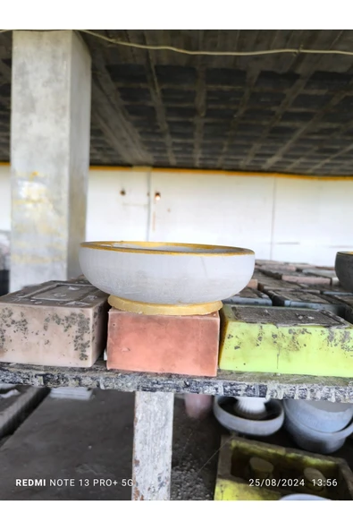 Çift taban Gold gri beton saksı - Resim 6