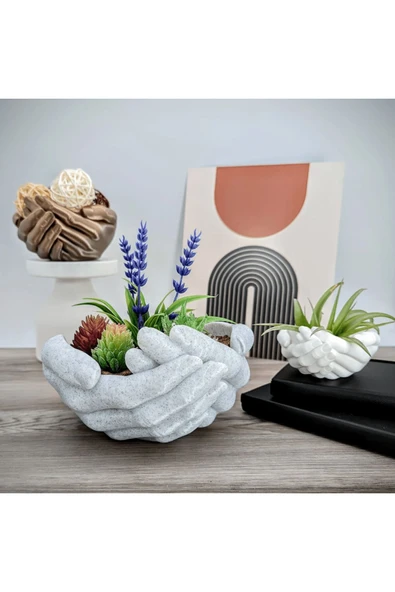Dekoratif Gri Mermer Renkli Avuç Saksı 12cm - Resim 2