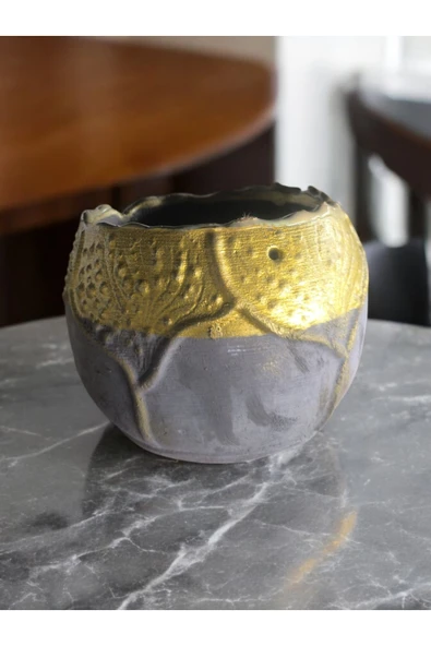 Altın yaldızlı lale dizayn taş saksı - Resim 2