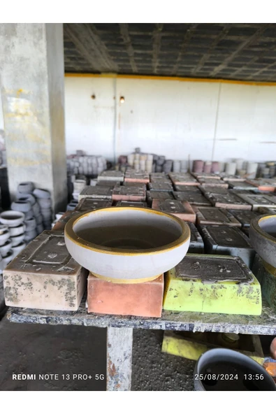 Çift taban Gold gri beton saksı - Resim 5