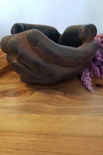 Avuç Içi Saksı El Saksı Dekoratif Saksı Beton Saksı Bronz Kahve Gc202134 - 2